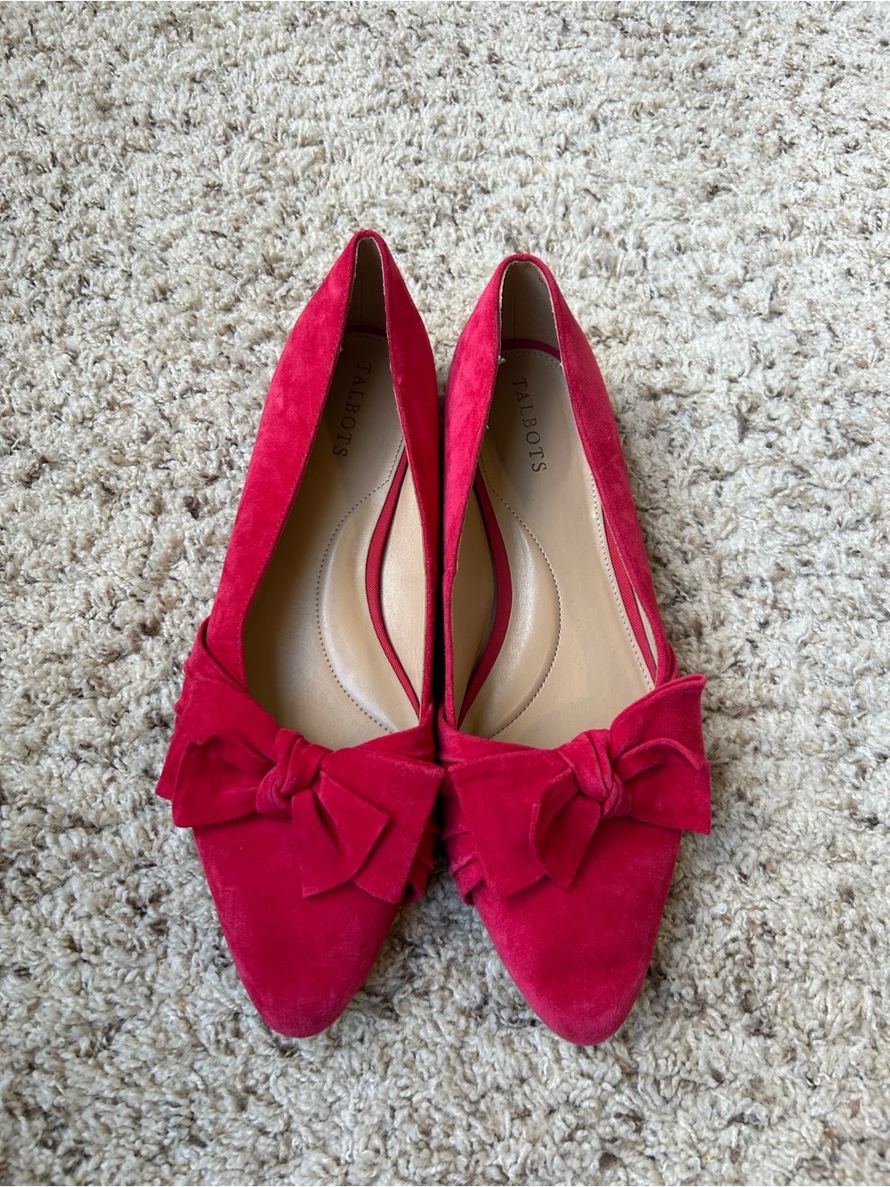 Talbots Edison Red Bow Suede Flats Size 9 - Picture 2 of 8
